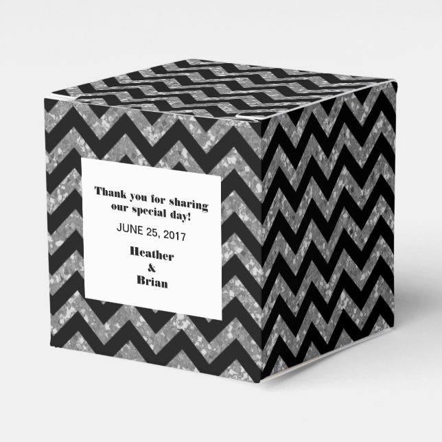 Silver Zickzack Glitzer Bevorzugung Box Geschenkschachtel (Vorderseite)
