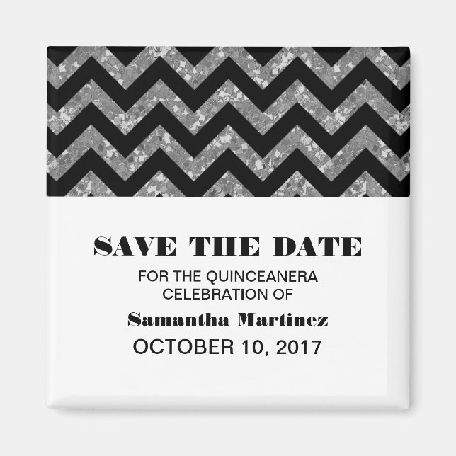 Silver Zickzack Glitzer Quinceañera Magnet (Vorne)