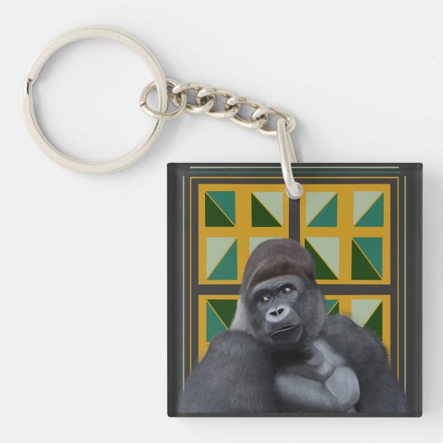 Silverback Gorilla Yellow und Green Geometric Schlüsselanhänger (Vorderseite)