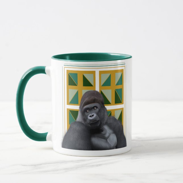 Silverback Gorilla Yellow und Green Geometric Tasse (Links)
