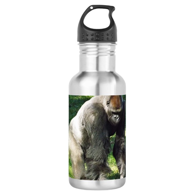 Silverback-männlicher Tiefland-Gorilla-stehendes Edelstahlflasche (Vorderseite)