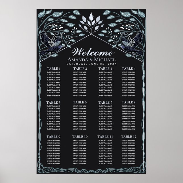 SilverEnchanted Gothic Raven Wedding Seating Chart Poster (Vorne)