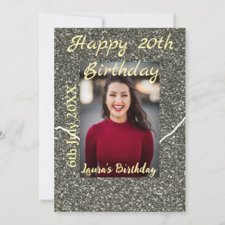 Silverglitter Foto 20. Geburtstag Namensdatum hinz Einladung
