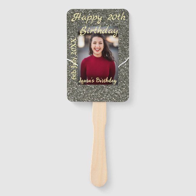 Silverglitter Foto 20. Geburtstag Namensdatum hinz Fächer (Vorderseite)