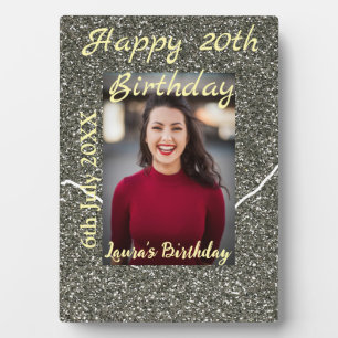 Silverglitter Foto 20. Geburtstag Namensdatum hinz Fotoplatte