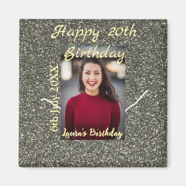 Silverglitter Foto 20. Geburtstag Namensdatum hinz Magnet