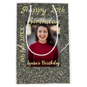 Silverglitter Foto 20. Geburtstag Namensdatum hinz Mittlere Geschenktüte