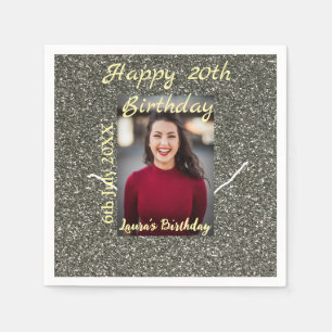 Silverglitter Foto 20. Geburtstag Namensdatum hinz Serviette