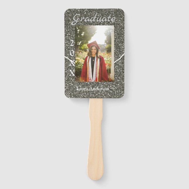 Silverglitter Foto Abschluss hinzufügen Namensklas Fächer (Vorderseite)