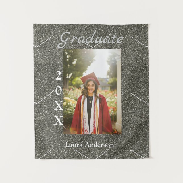 Silverglitter Foto Abschluss hinzufügen Namensklas Wandteppich (Vorderseite)