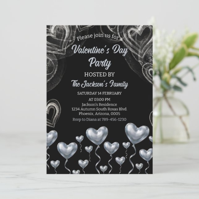 SilverHearts Valentinstag Party Einladung (Stehend Vorderseite)