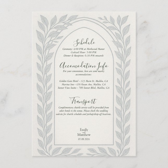Silverleaf Elven Wedding - Thema Holz Begleitkarte (Vorderseite)