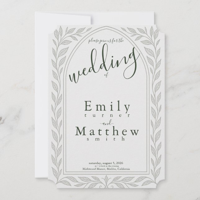 Silverleaf Elven Wedding - Wine & Arch Design Einladung (Vorderseite)