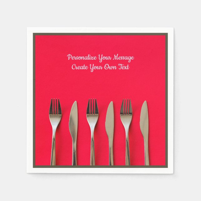 Silverware Utensife Knife Fork on Red Personalize Serviette (Vorderseite)