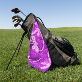 Silvery Dragonfliegen auf einem Zaubermagenta Sky Golfhandtuch