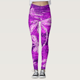 Silvery Dragonfliegen auf einem Zaubermagenta Sky Leggings