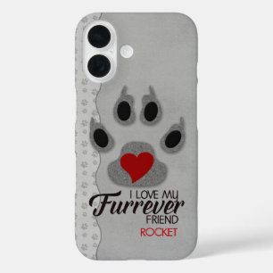 Silvery Gray mit Red Heart Dog Paw für Heimtiere L iPhone 16 Hülle