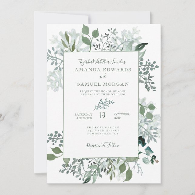 Silvery Green Eucalyptus Wedding Einladung (Vorderseite)