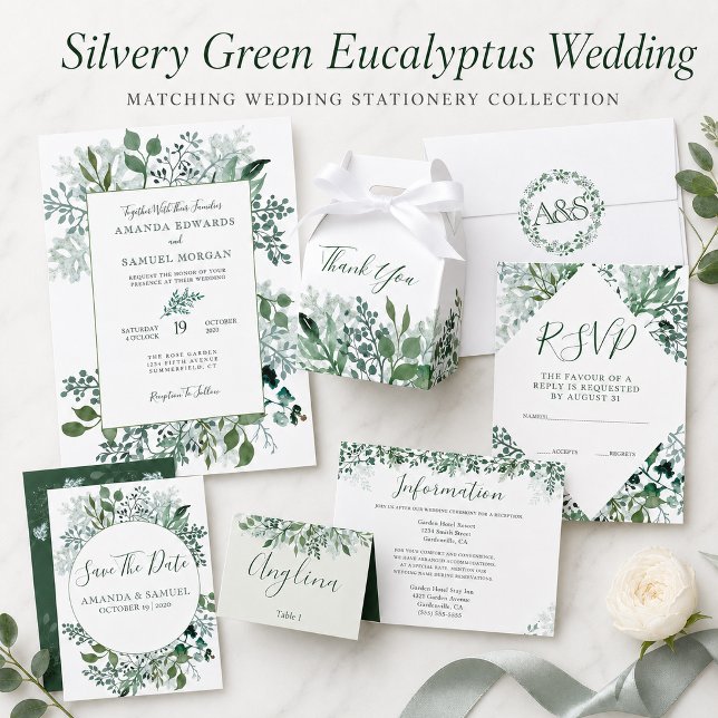 Silvery Green Eucalyptus Wedding Einladung (Von Creator hochgeladen)