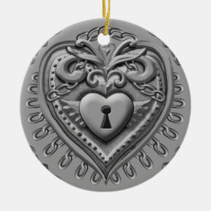 Silvery Heart Lock Ornament
