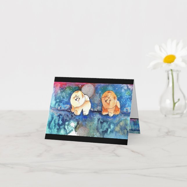 SILVERY MOON Chow dog watercolor Karte (Kleines Gewächs)