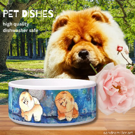 SILVERY MOON Chow dog watercolor Napf