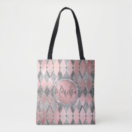 Silvery Pink Glittery Harlequin Monogram