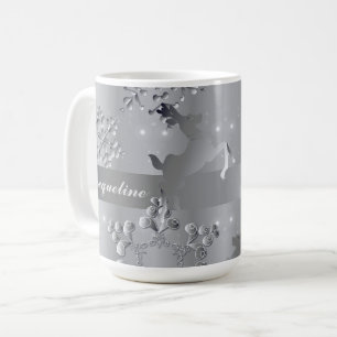 Silvery Reindeer & Snowflakes Tasse