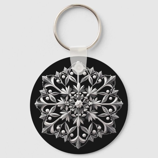 Silvery Snowflake on Black Schlüsselanhänger (Vorderseite)