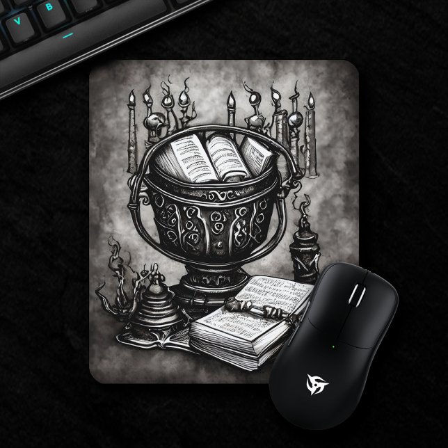 Silvery Steampunk Cauldron Spellbooks und Tränke Mousepad (Von Creator hochgeladen)