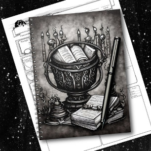 Silvery Steampunk Cauldron Spellbooks und Tränke Notizblock