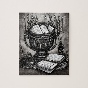 Silvery Steampunk Cauldron Spellbooks und Tränke Puzzle