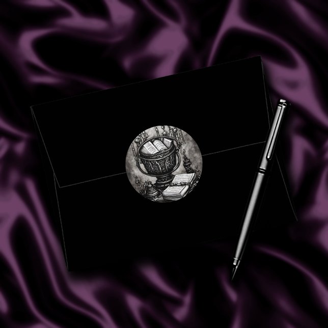 Silvery Steampunk Cauldron Spellbooks und Tränke Runder Aufkleber (Von Creator hochgeladen)