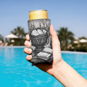 Silvery Steampunk Cauldron Spellbooks und Tränke Selters Dosenkühler