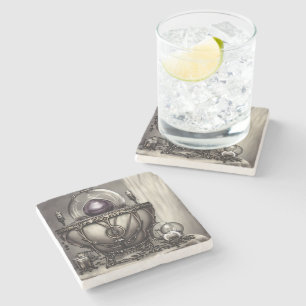 Silvery Verziert Cauldron mit Lila Kristallball Steinuntersetzer