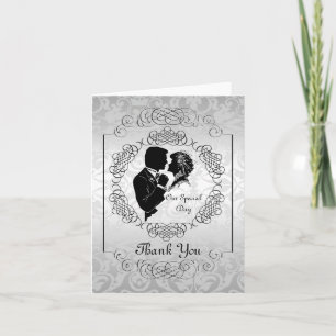 Silvery White Bridge & Groom Silhouette Note Card Karte