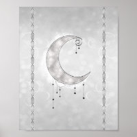 Silvery White Crescent Moon Stars Engagement Party