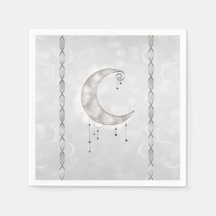 Silvery White Crescent Moon Stars Engagement Party Serviette