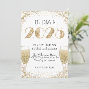 Silvester 2025 Gold Glitzer Vintag Champagner Einladung