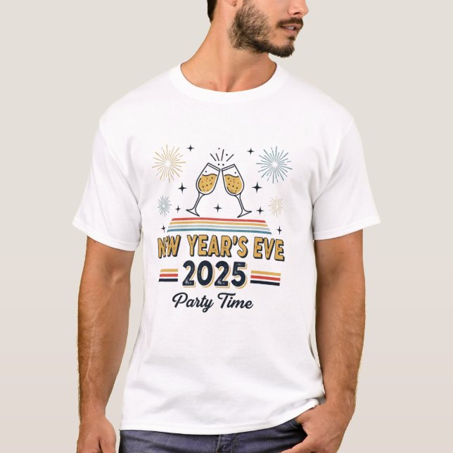 Silvester 2025 Retro-Party-Shirt T-Shirt (Vorderseite)