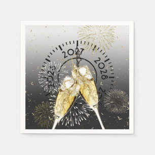 Silvester 2027 Champagner-Tost und Feuerwerk Serviette