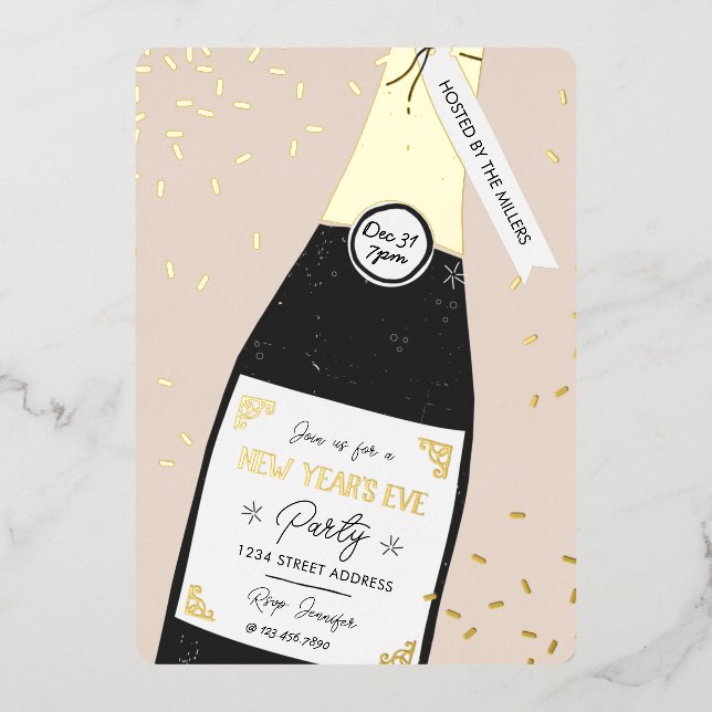 Silvester Blubbly Party Gold Foil Einladung (Vorderseite)