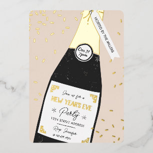 Silvester-Bubbly-Party Goldfolien-Einladung Folieneinladung