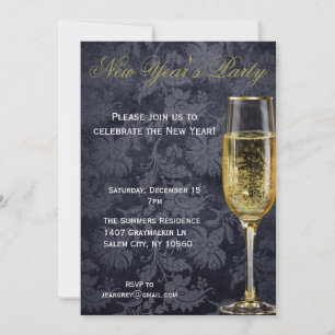 Silvester Champagner Elegante Schwarze Party Einladung