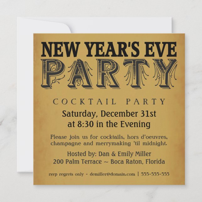 Silvester Cocktail Party Vintage Einladungen (Vorderseite)