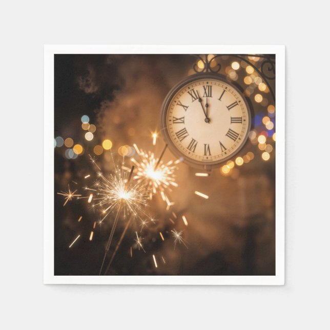 Silvester Countdown mit Wunderkerzen Serviette (Vorderseite)