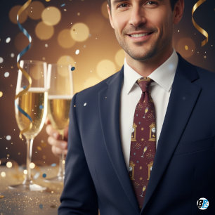 Silvester Countdown-Uhr & Feuerwerk-Muster Krawatte