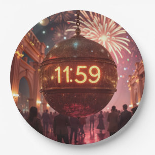 Silvester Countdown-Uhr mit Feuerwerk Pappteller