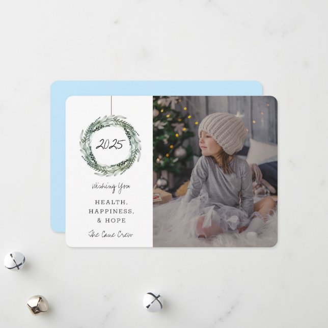 Silvester Foto-Karte Blumenstrauß Blau Feiertagskarte (Vorderseite/Rückseite Beispiel)