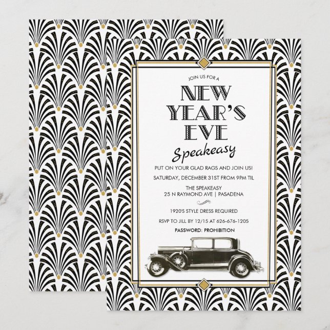 Silvester Gatsby Art Deco Einladung (Vorne/Hinten)